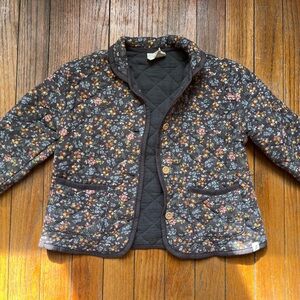Kids Floral Quilted Jacket - Black